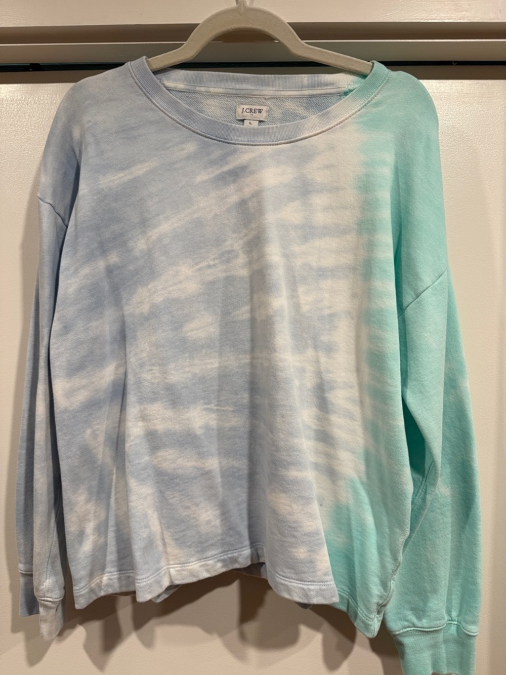 J. Crew Pastel Tie-Dye Crewneck Sweatshirt in Pale Blue & Mint